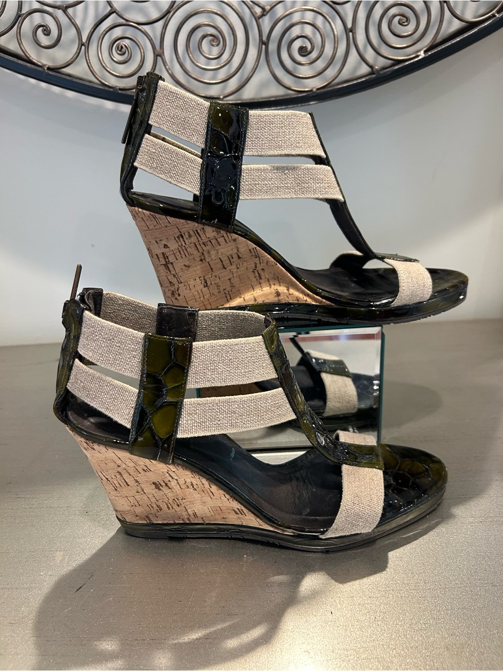 Donald j Pliner and Black Cork Wedge Sandals with Elastic Straps